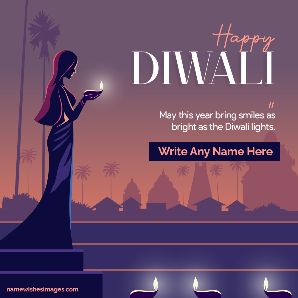 Happy Diwali Wishes With Religious Template Skyline Background